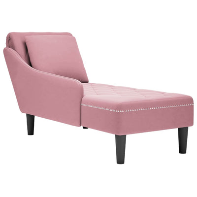 Chaiselongue mit Kissen und Rechter Armlehne Rosa Samt