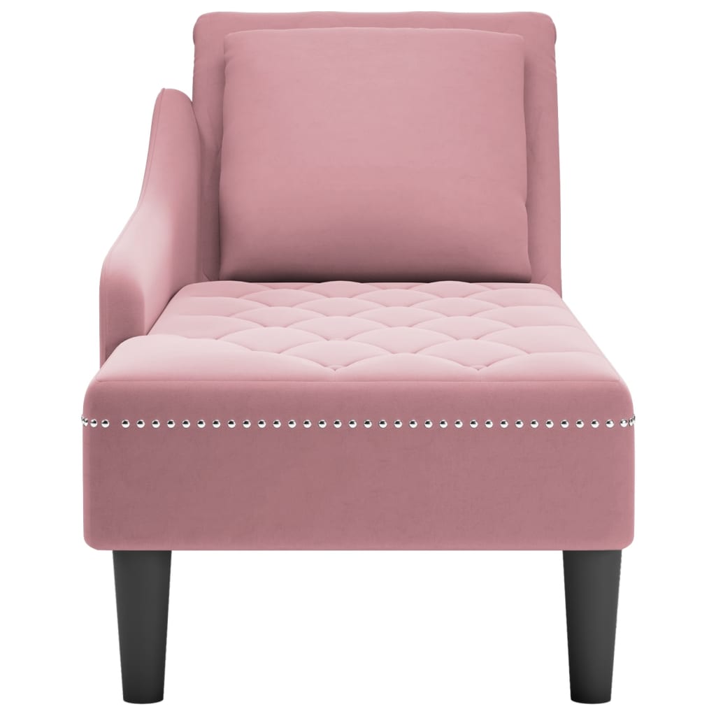 Chaiselongue mit Kissen und Rechter Armlehne Rosa Samt