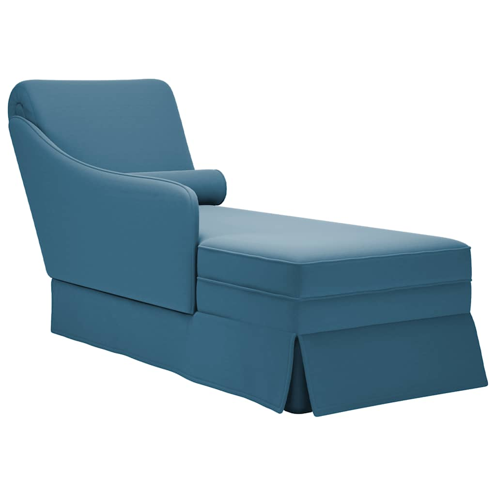 Chaiselongue mit Nackenrolle und Rechter Armlehne Blau Samt