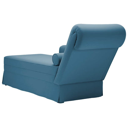 Chaiselongue mit Nackenrolle und Rechter Armlehne Blau Samt