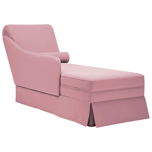 Chaiselongue mit Nackenrolle und Rechter Armlehne Rosa Samt