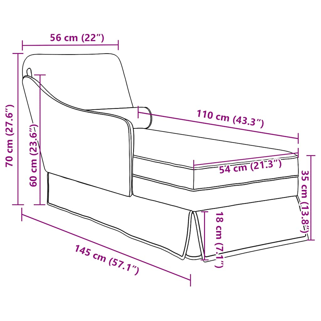 Chaiselongue mit Nackenrolle und Rechter Armlehne Weinrot Samt