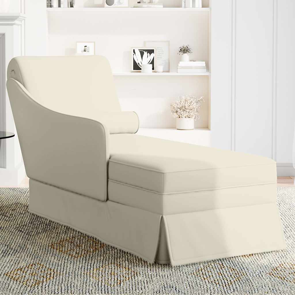 Chaiselongue mit Nackenrolle und Rechter Armlehne Creme Samt