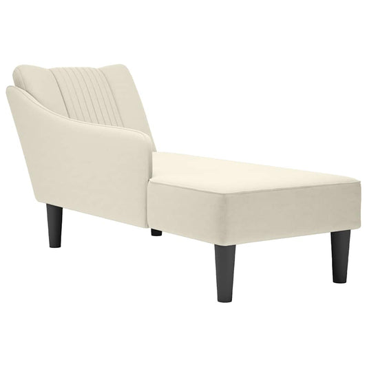 Chaiselongue mit Rechter Armlehne Creme Samt