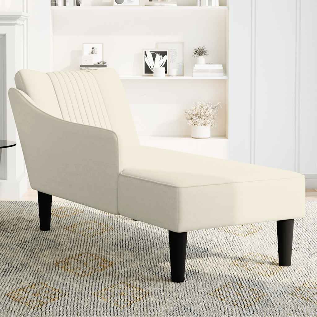 Chaiselongue mit Rechter Armlehne Creme Samt