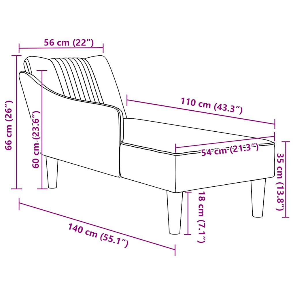 Chaiselongue mit Rechter Armlehne Wolkengrau Stoff