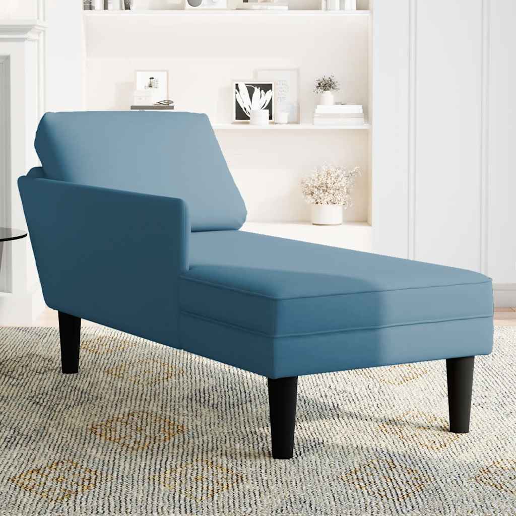 Chaiselongue mit Kissen und Rechter Armlehne Blau Samt