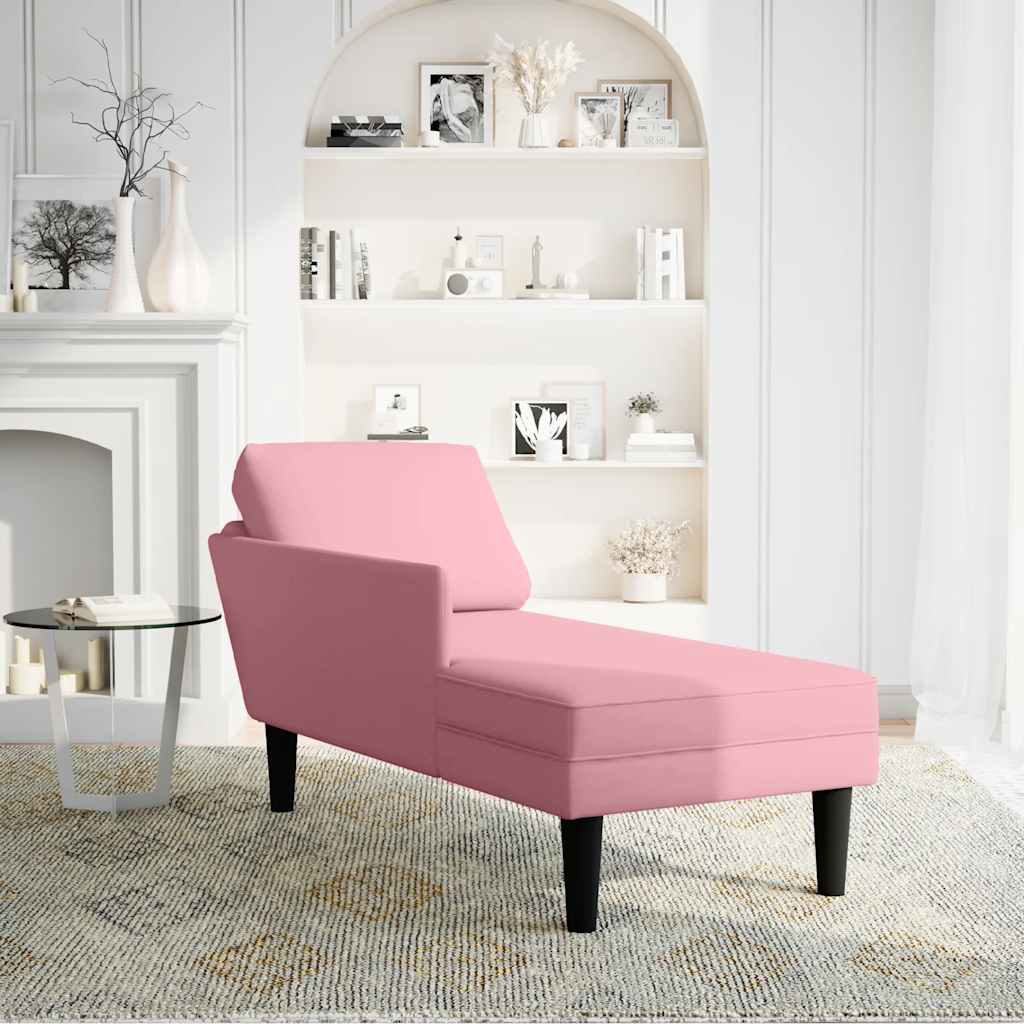 Chaiselongue mit Kissen und Rechter Armlehne Rosa Samt