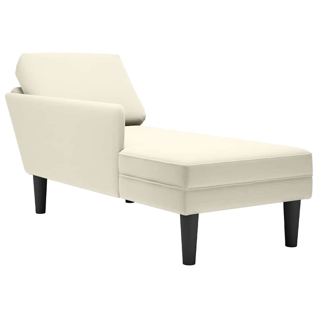 Chaiselongue mit Kissen und Rechter Armlehne Creme Samt