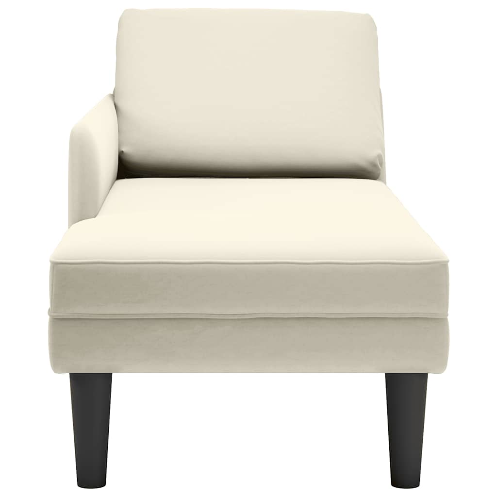 Chaiselongue mit Kissen und Rechter Armlehne Creme Samt