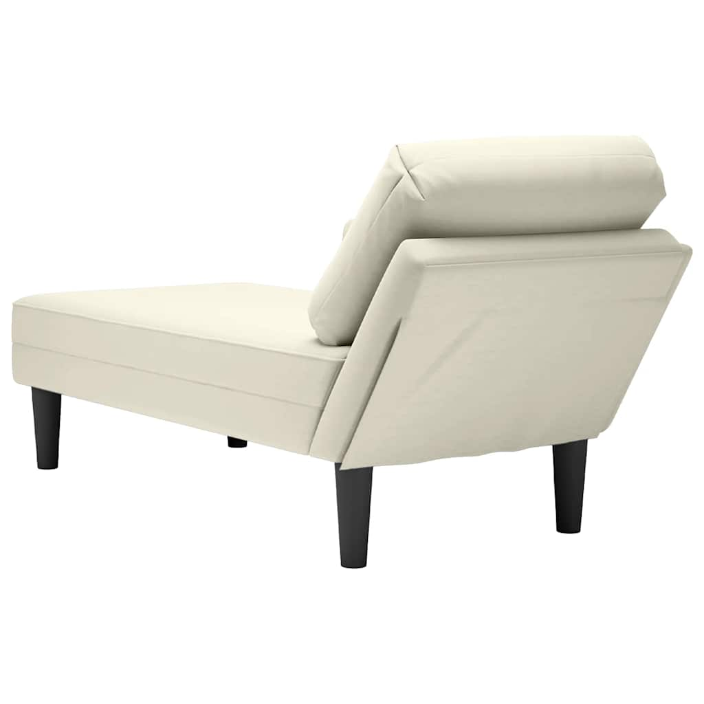 Chaiselongue mit Kissen und Rechter Armlehne Creme Samt