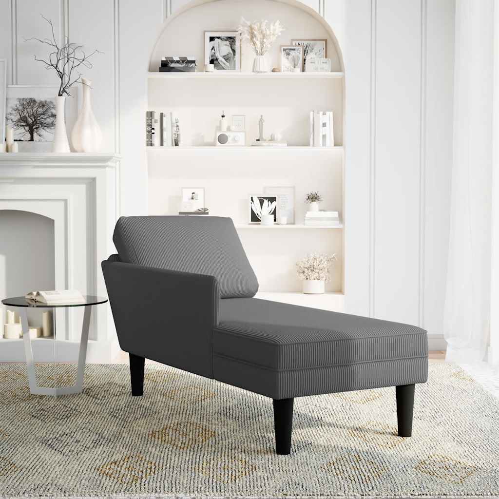 Chaiselongue mit Kissen Dunkelgrau Cordstoff