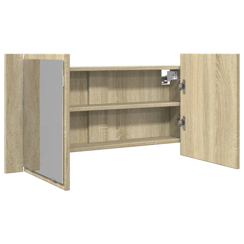 LED-Spiegelschrank Sonoma-Eiche 90x12x45 cm Holzwerkstoff