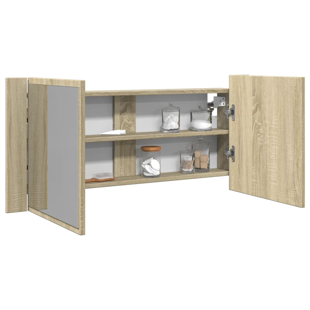 LED-Spiegelschrank Sonoma-Eiche 100x12x45 cm Holzwerkstoff