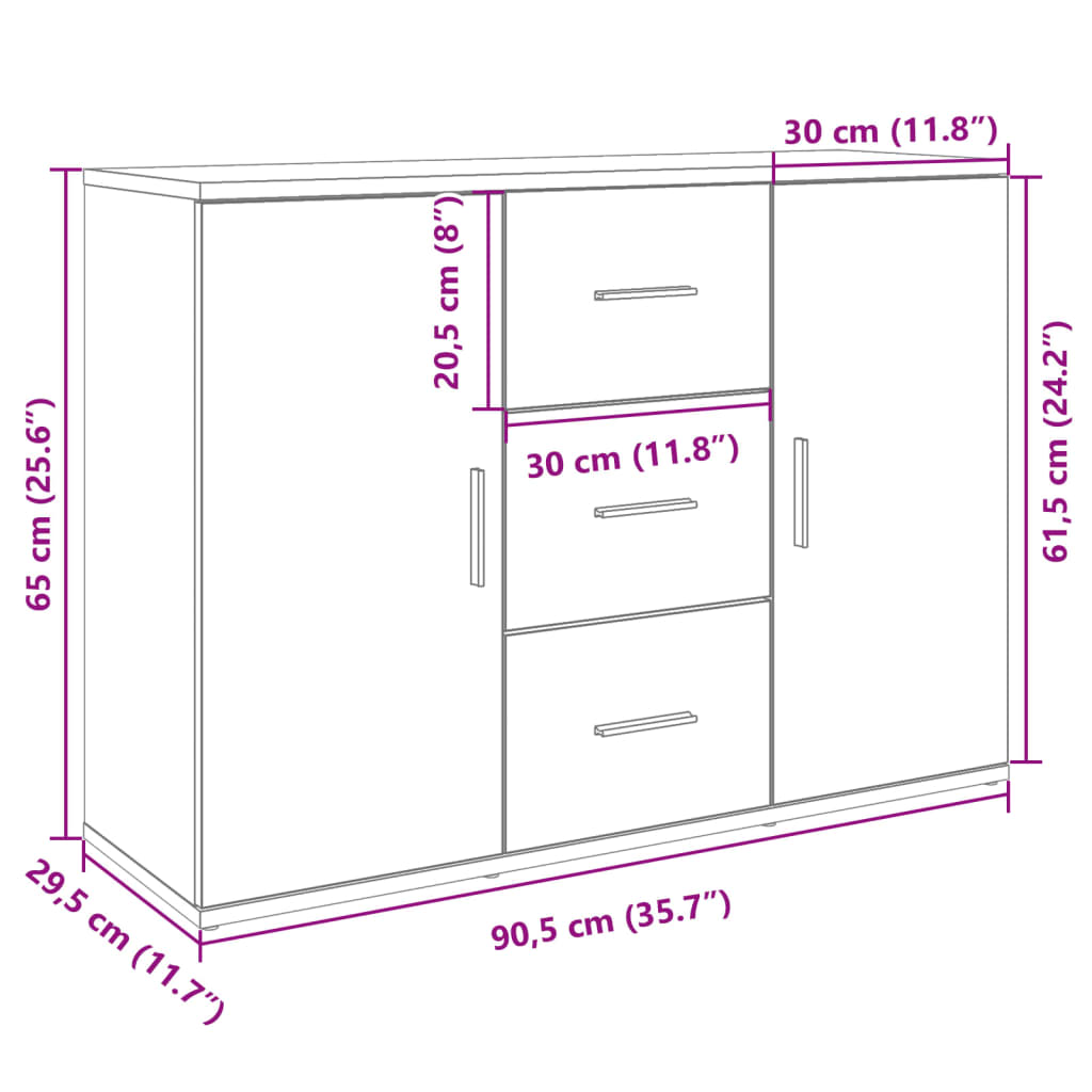 Sideboard Räuchereiche 90,5x29,5x65 cm Holzwerkstoff