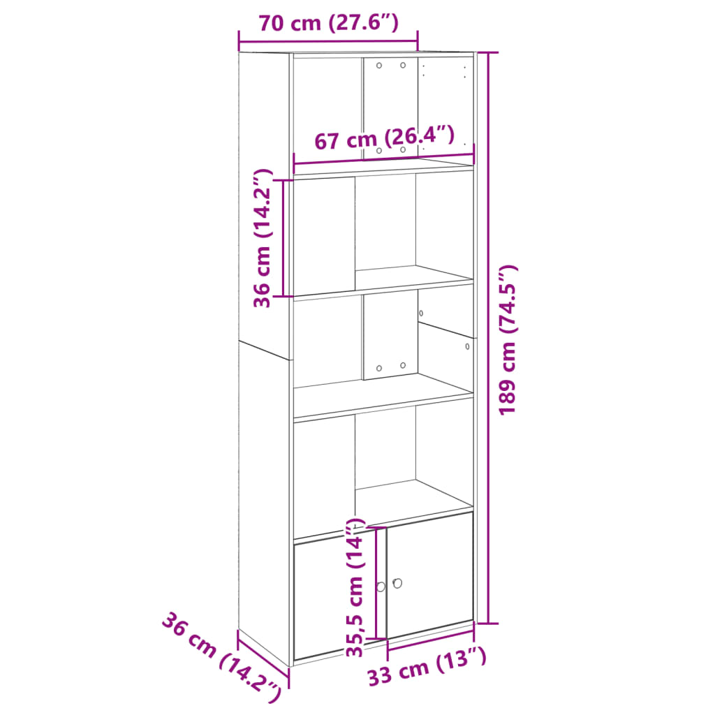 Bücherregal Grau Sonoma 70x36x189 cm Holzwerkstoff