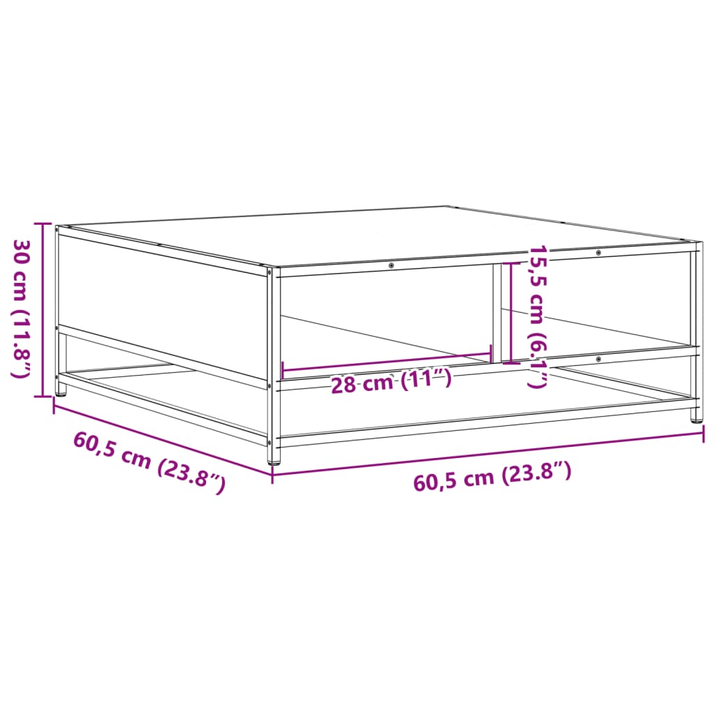 Couchtisch Sonoma-Eiche 60,5x60,5x30cm Holzwerkstoff und Metall