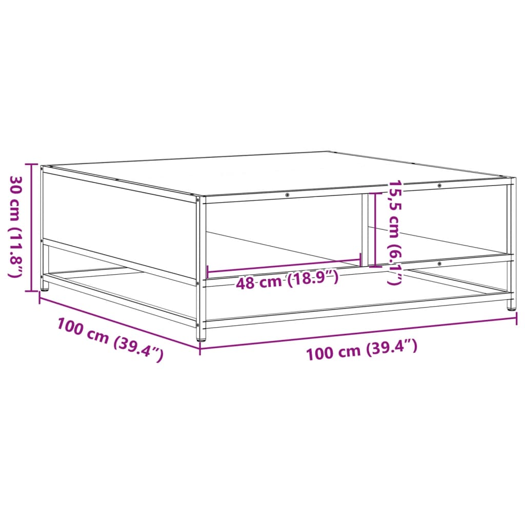 Couchtisch Schwarz 100x100x30 cm Holzwerkstoff und Metall