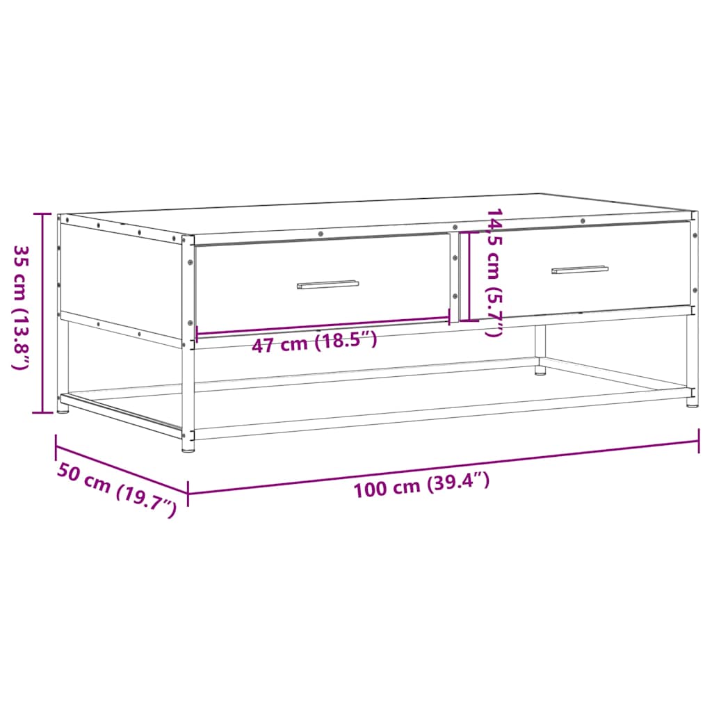 Couchtisch Schwarz 100x50x35 cm Holzwerkstoff und Metall