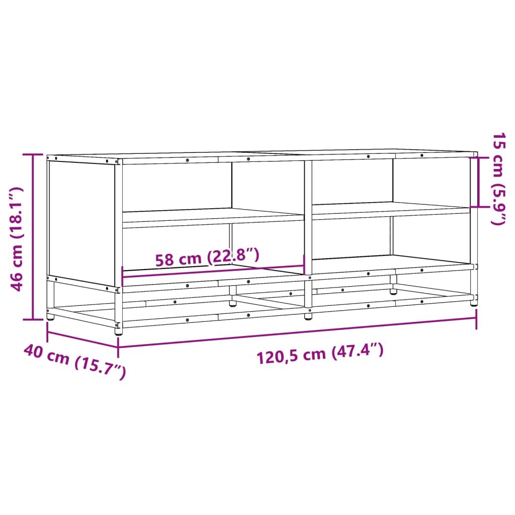 TV-Schrank Grau Sonoma 120,5x40x46 cm Holzwerkstoff und Metall