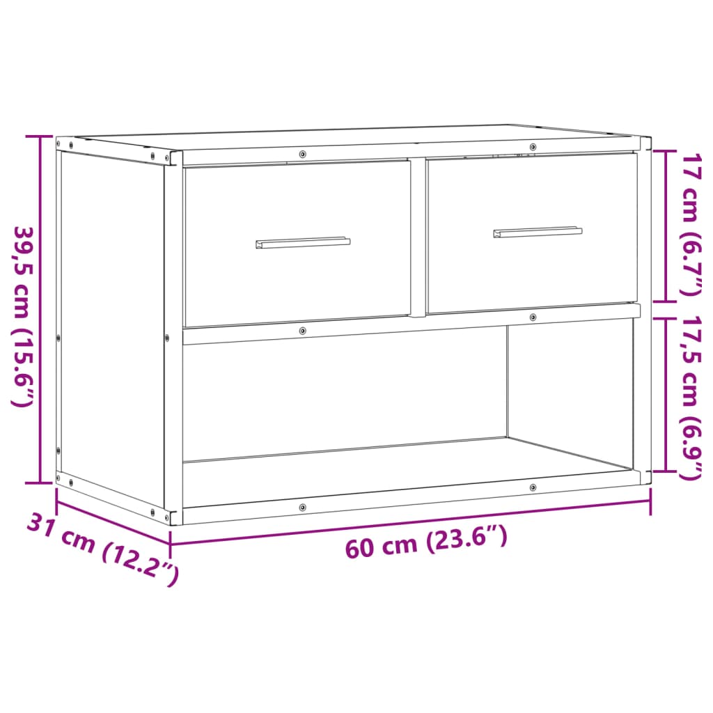 TV-Schrank Grau Sonoma 60x31x39,5 cm Holzwerkstoff und Metall