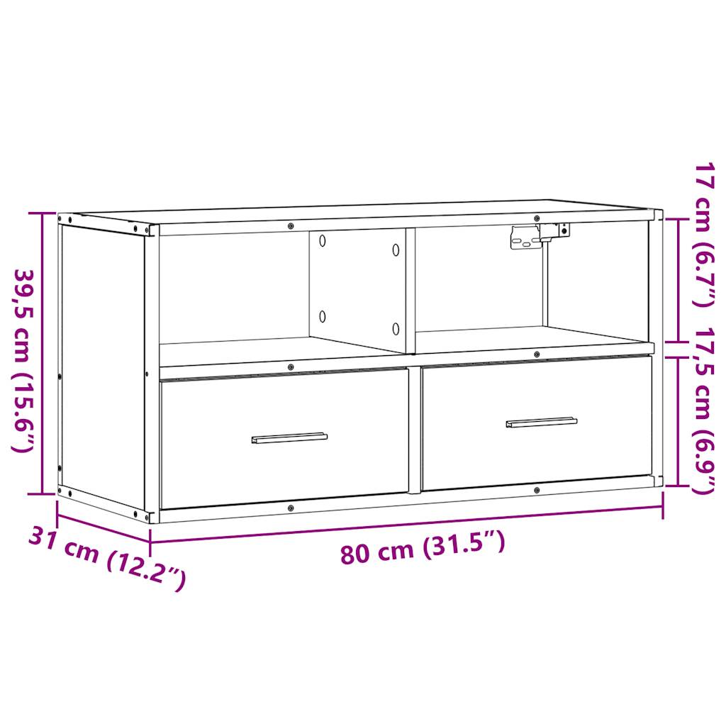 TV-Schrank Räuchereiche 80x31x39,5 cm Holzwerkstoff und Metall