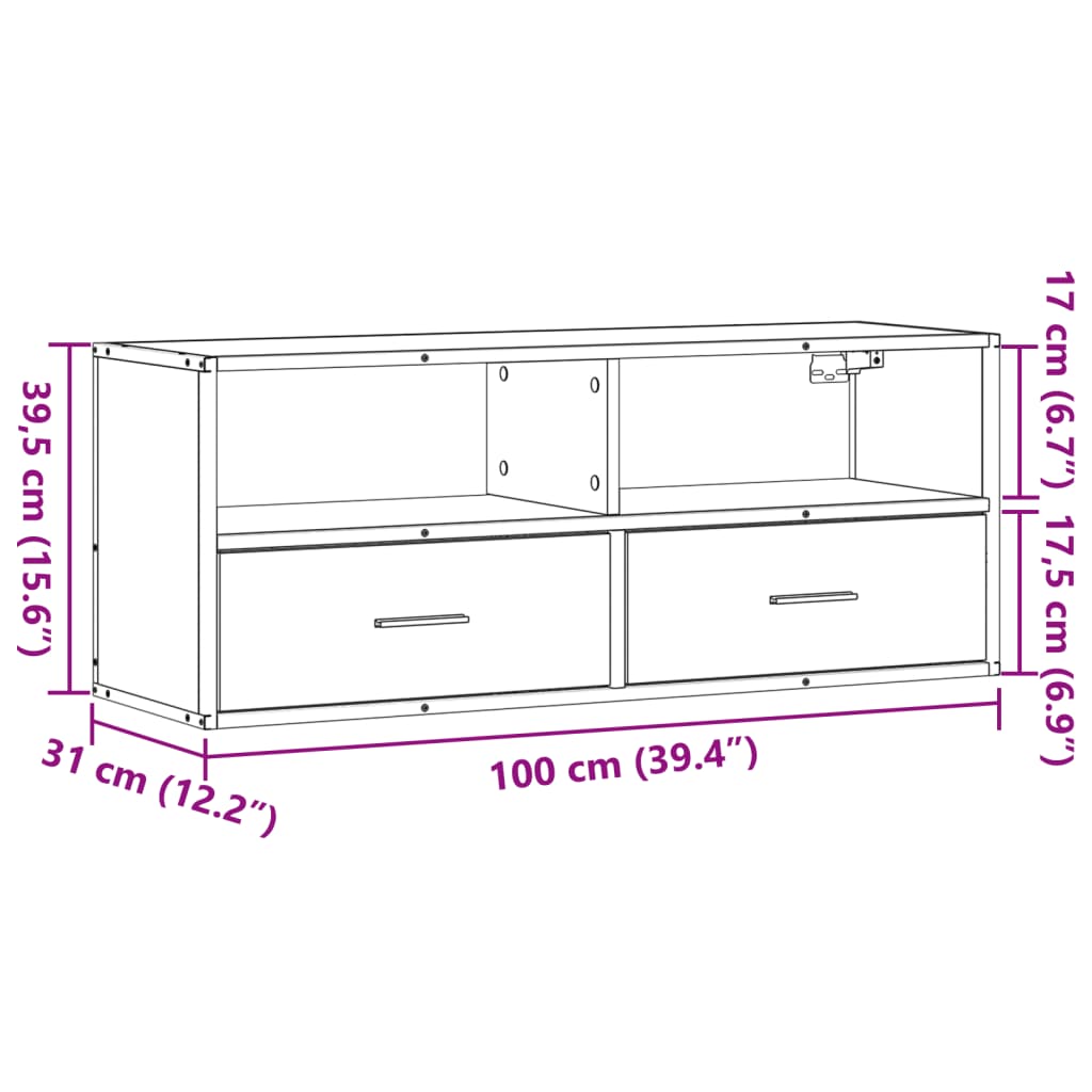 TV-Schrank Sonoma-Eiche 100x31x39,5 cm Holzwerkstoff und Metall