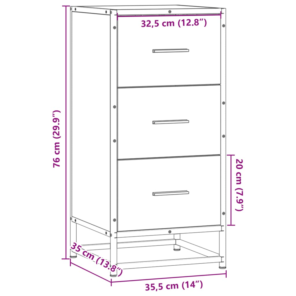 Sideboard Sonoma-Eiche 35,5x35x76 cm Holzwerkstoff und Metall