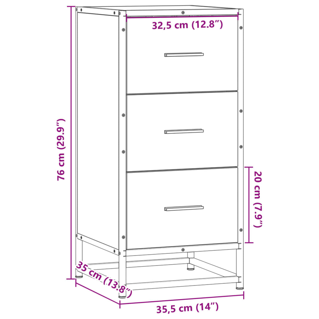 Sideboard Grau Sonoma 35,5x35x76 cm Holzwerkstoff und Metall