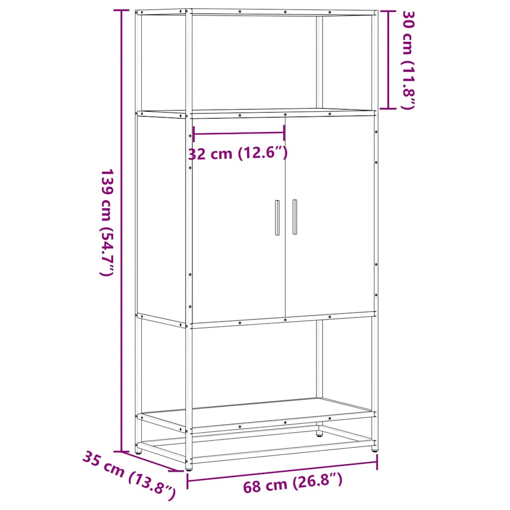 Highboard Braun Eichen-Optik 68x35x139 cm Holzwerkstoff Metall