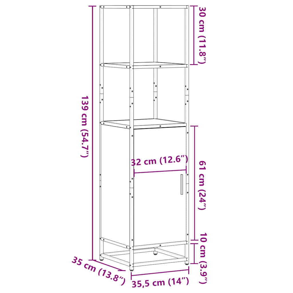 Highboard Räuchereiche 35,5x35x139 cm Holzwerkstoff Metall