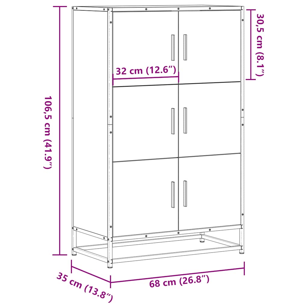 Highboard Räuchereiche 68x35x106,5 cm Holzwerkstoff Metall