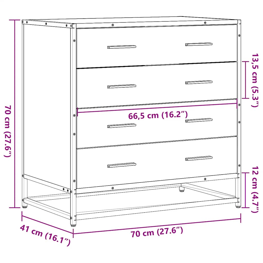 Schubladenschrank Grau Sonoma 70x41x70 cm Holzwerkstoff