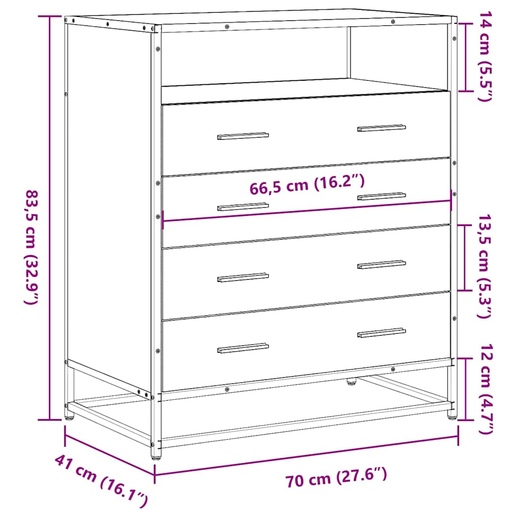 Schubladenschrank Räuchereiche 70x41x83,5 cm Holzwerkstoff