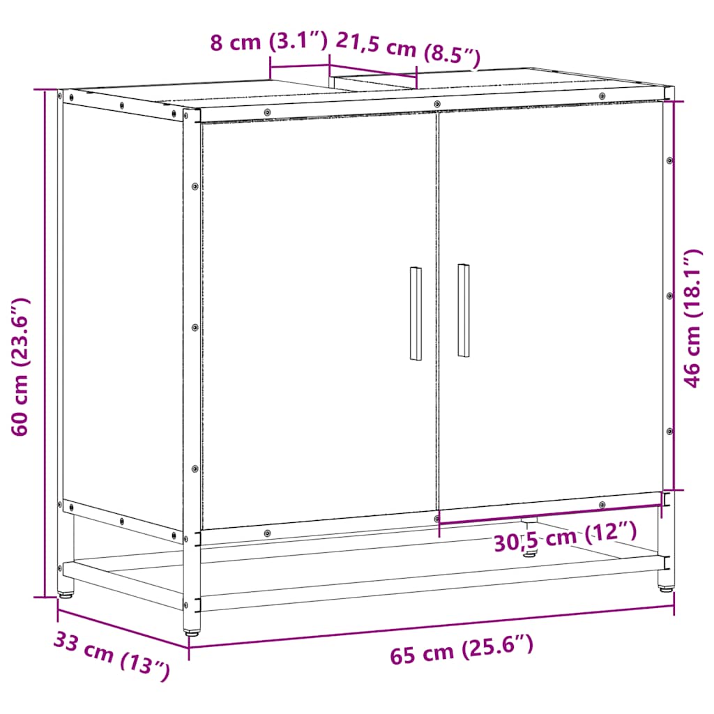 Waschbeckenunterschrank Schwarz 65x33x60 cm Holzwerkstoff