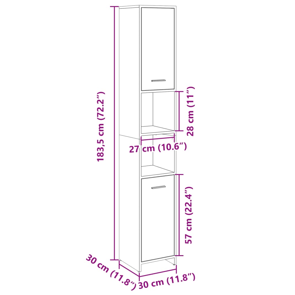 Badezimmerschrank Sonoma-Eiche 30x30x183,5 cm Holzwerkstoff