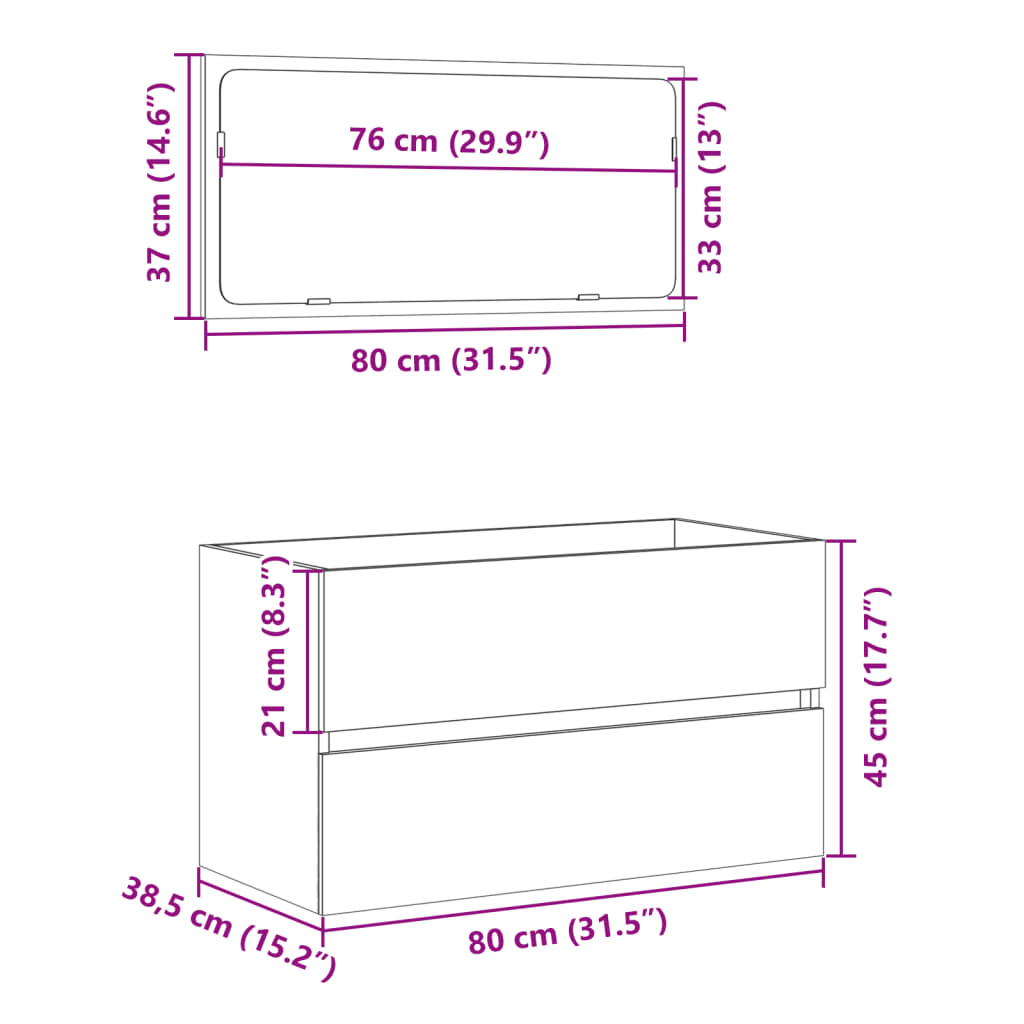 Badschrank mit Spiegel Sonoma-Eiche 80x38,5x45 cm