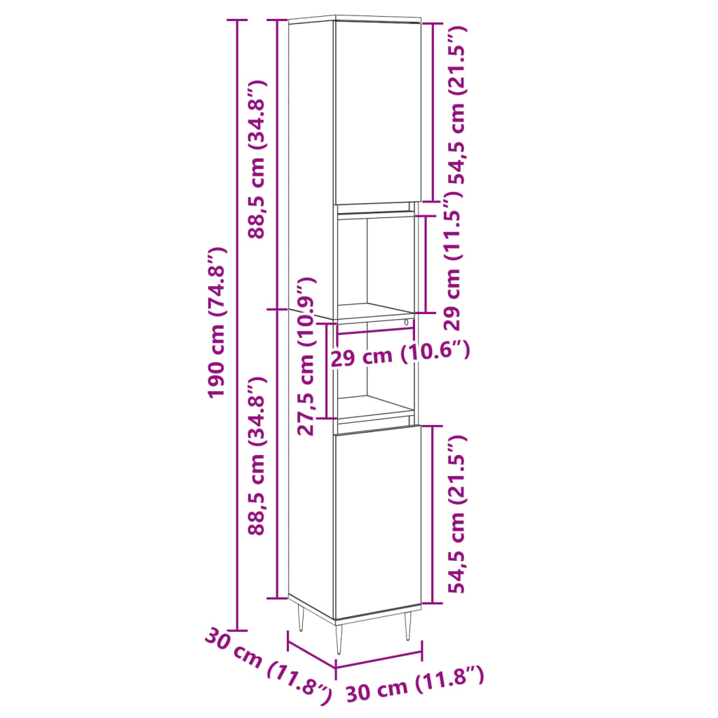 Badschrank Sonoma-Eiche 30x30x190 cm Holzwerkstoff