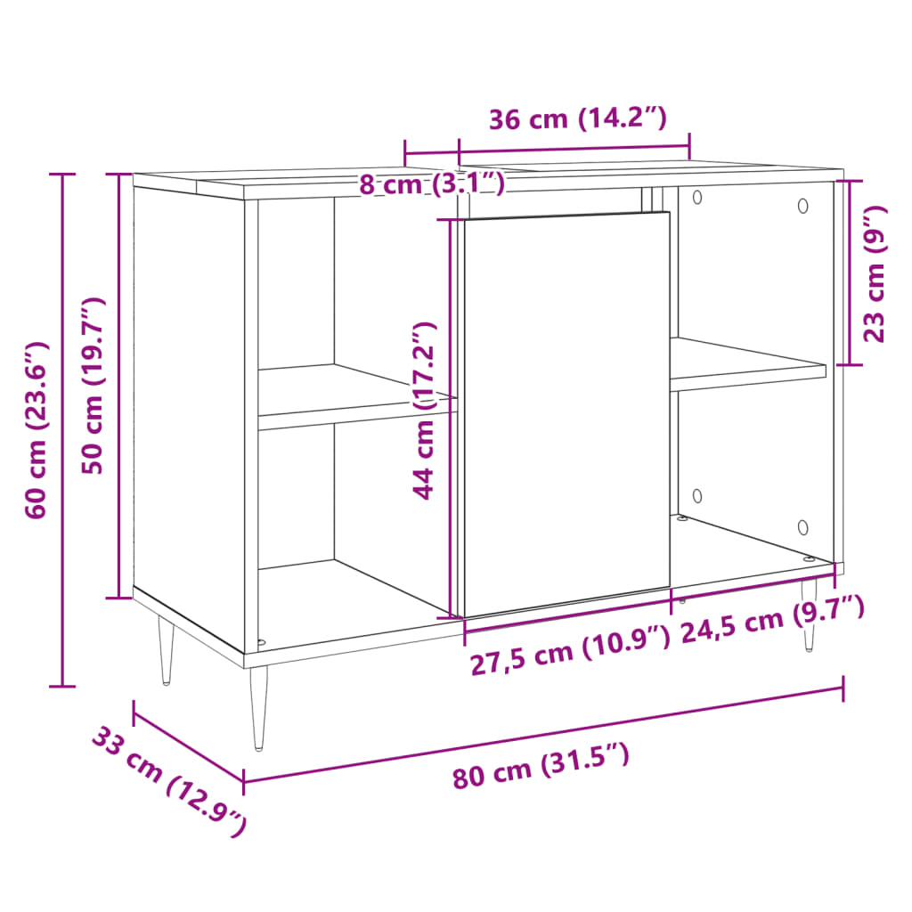 Badschrank Sonoma-Eiche 80x33x60 cm Holzwerkstoff