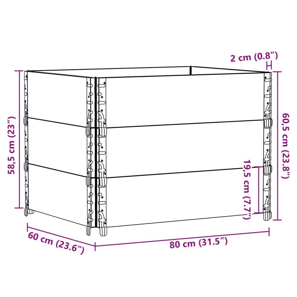 Paletten-Aufsatzrahmen 3 Stk. Grau 80x60 cm Massivholz Kiefer