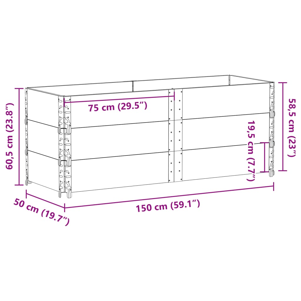 Paletten-Aufsatzrahmen 3 Stk. Braun 150x50 cm Massivholz Kiefer