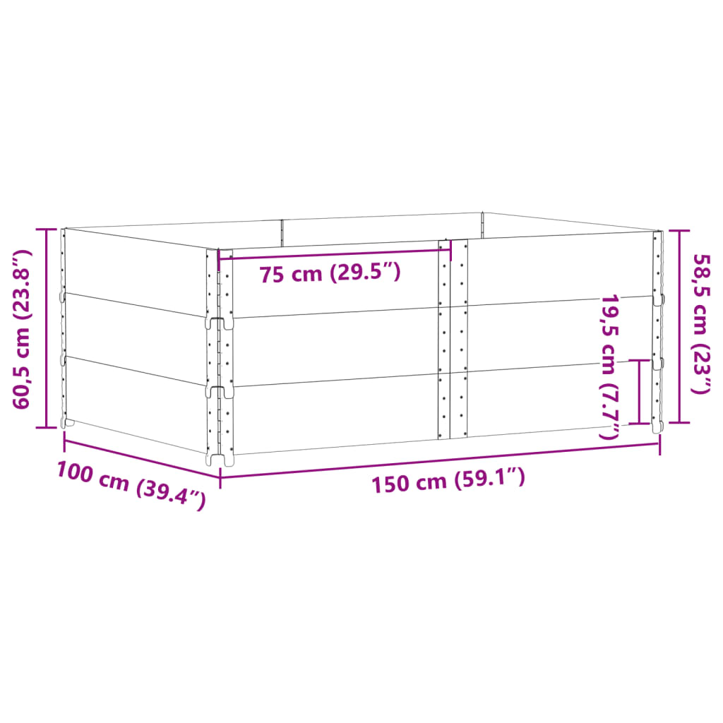 Paletten-Aufsatzrahmen 3 Stk. Schwarz 150x100 Massivholz Kiefer