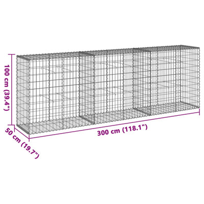 Gabione mit Deckel 300x50x100 cm Verzinktes Eisen