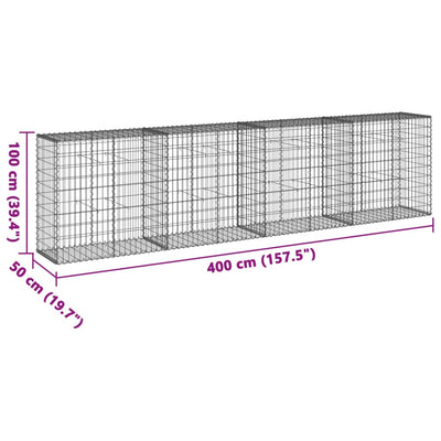 Gabione mit Deckel 400x50x100 cm Verzinktes Eisen