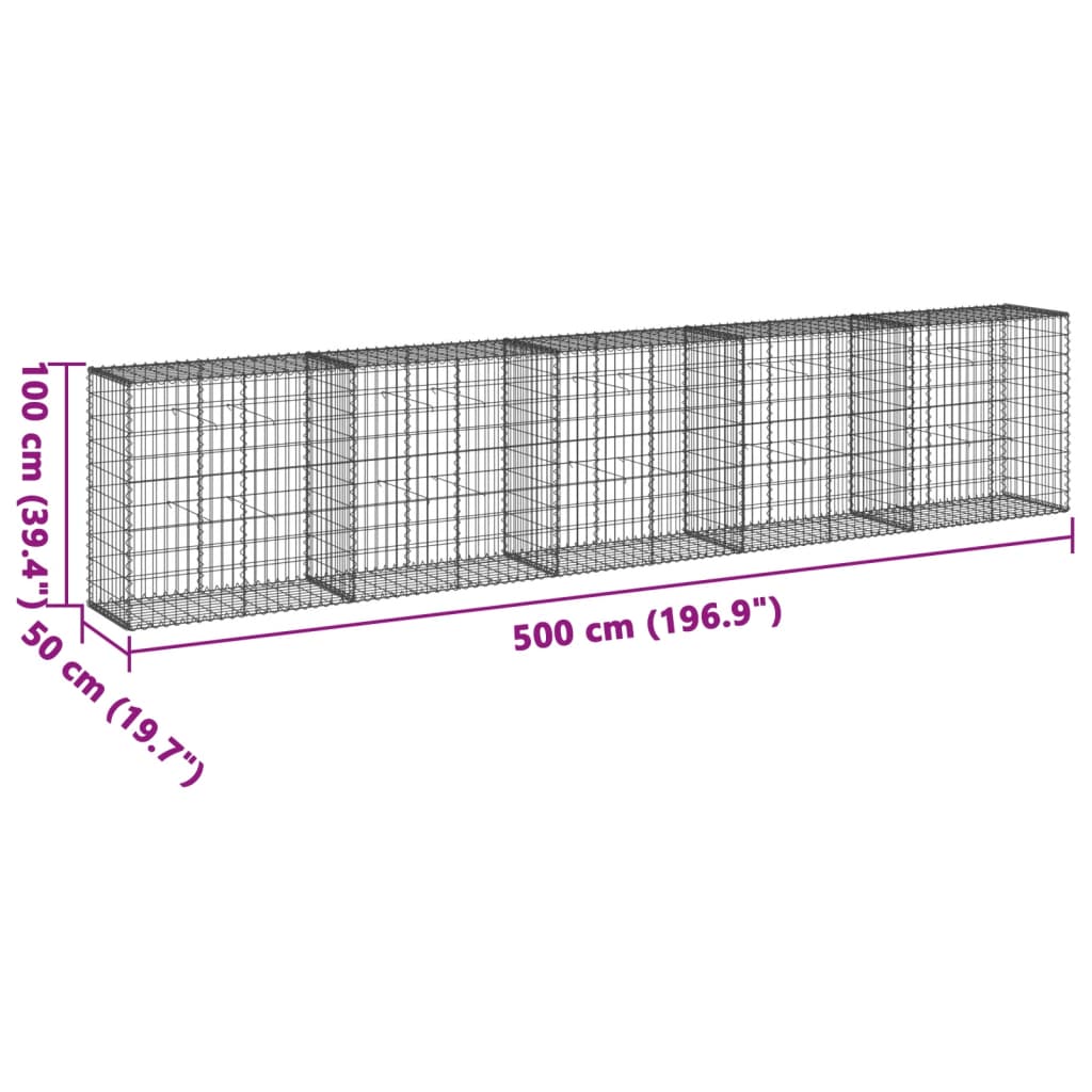 Gabione mit Deckel 500x50x100 cm Verzinktes Eisen