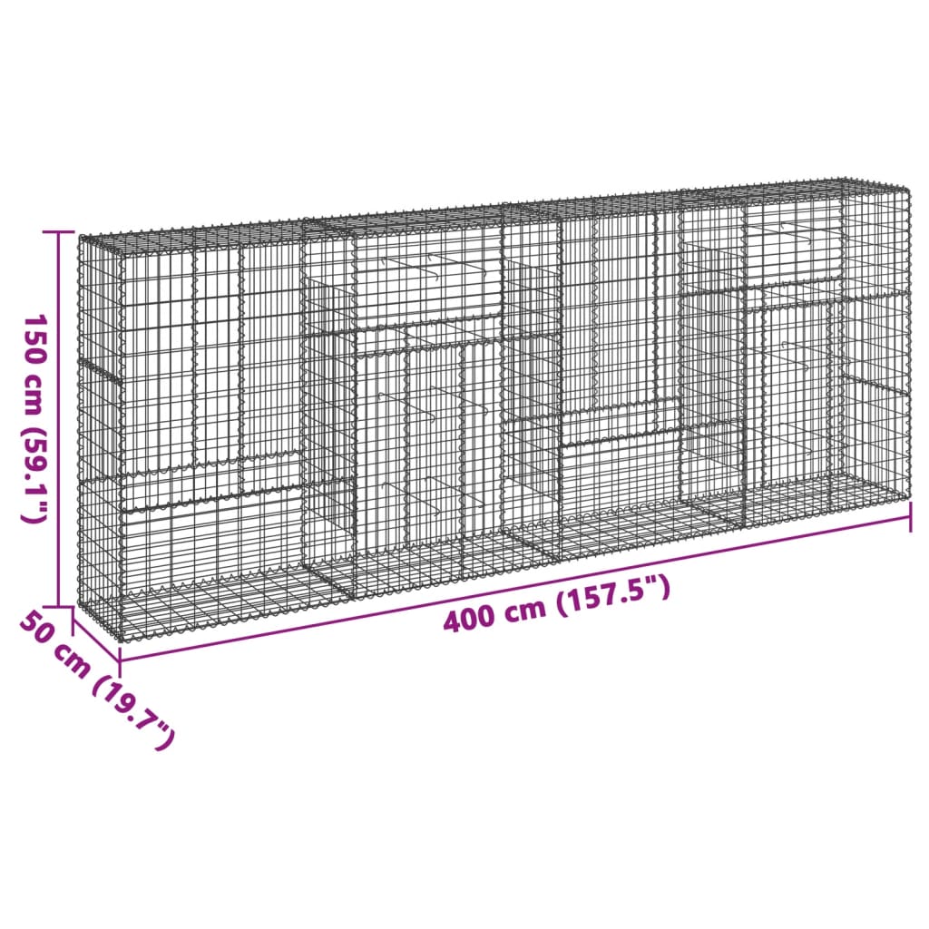 Gabionen mit Deckel 400x50x150 cm Verzinktes Eisen