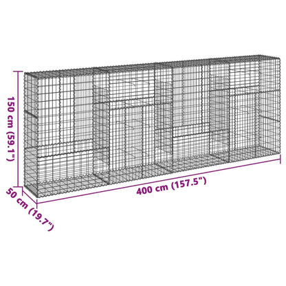 Gabionen mit Deckel 400x50x150 cm Verzinktes Eisen