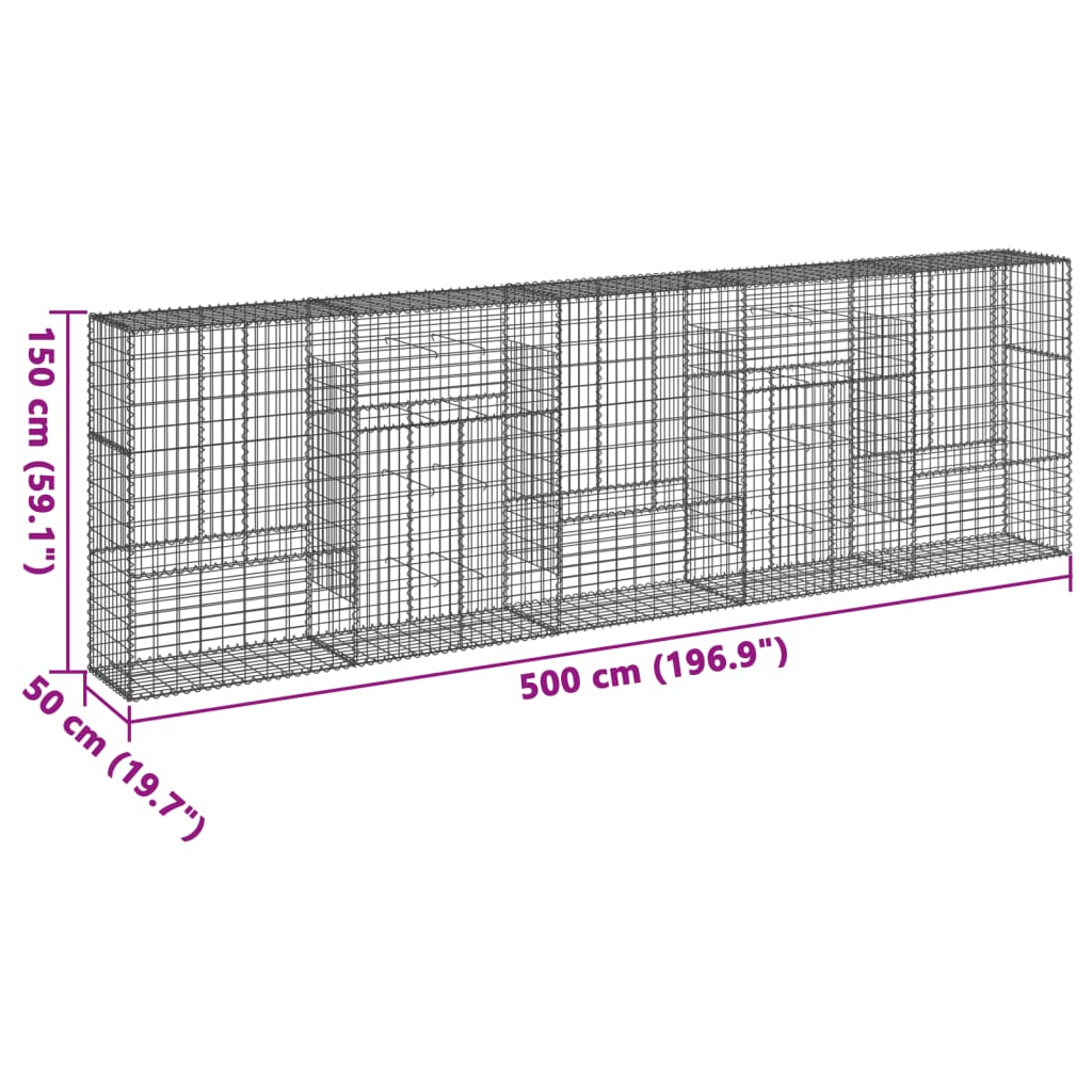 Gabione mit Deckel 500x50x150 cm Verzinktes Eisen