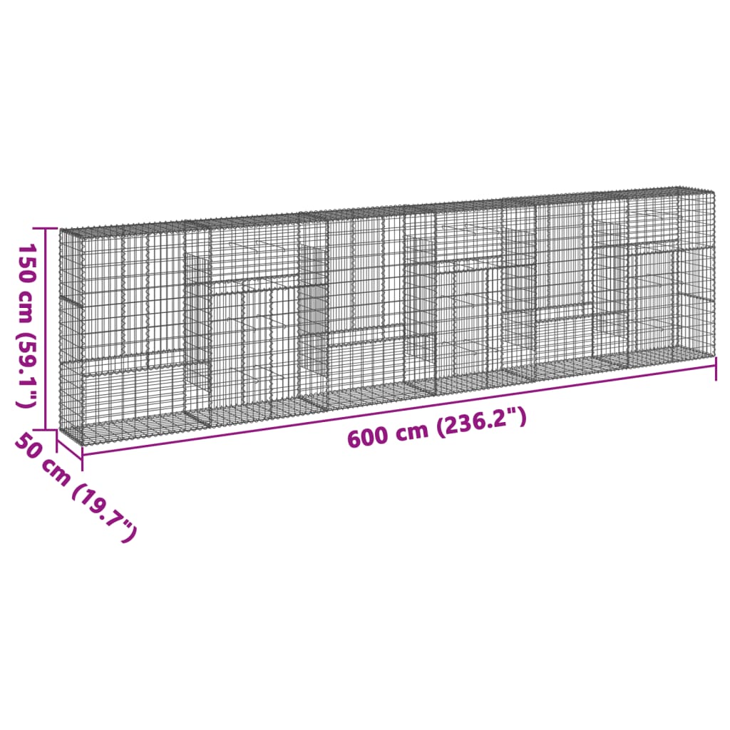 Gabione mit Deckel 600x50x150 cm Verzinktes Eisen