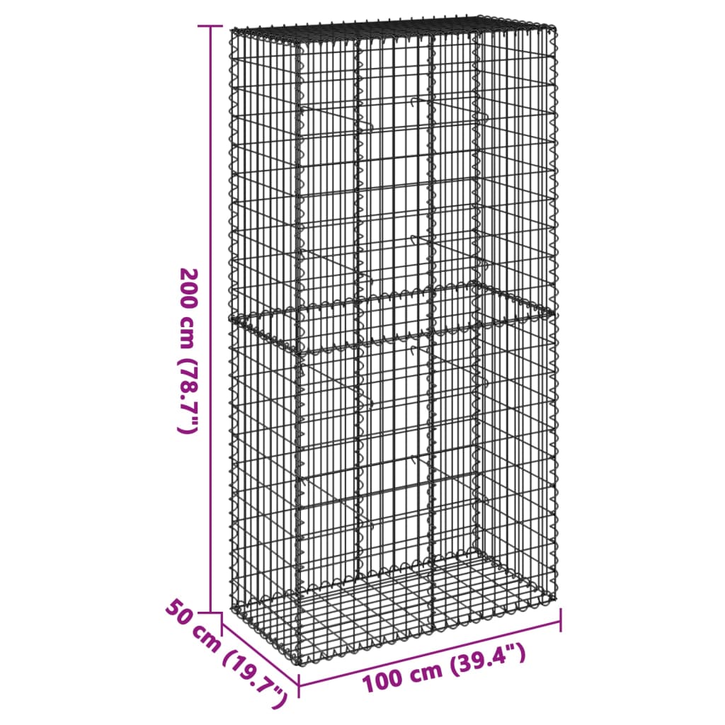 Gabione mit Deckel 100x50x200 cm Verzinktes Eisen